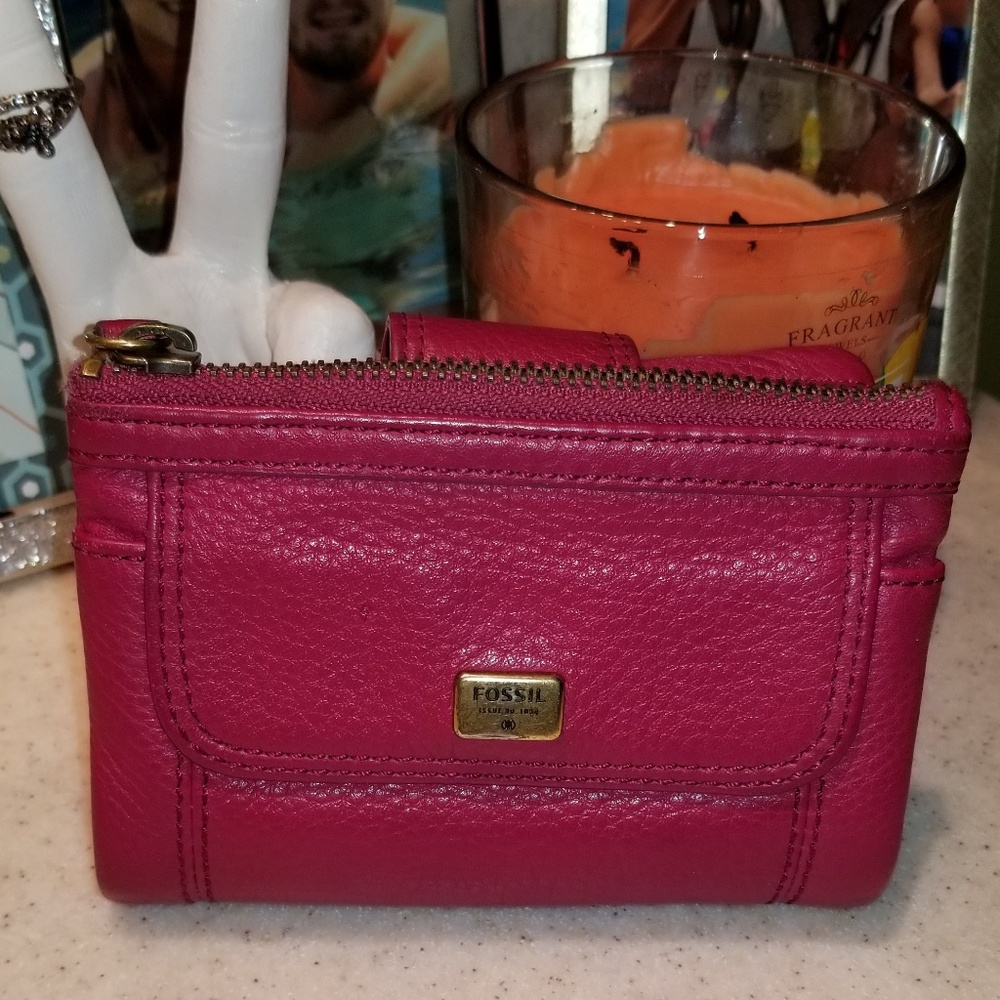Fossil, Dark Pink Tri-fold Wallet